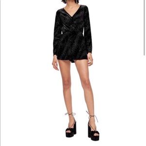Black Velour Green Sparkle Topshop Romper - M